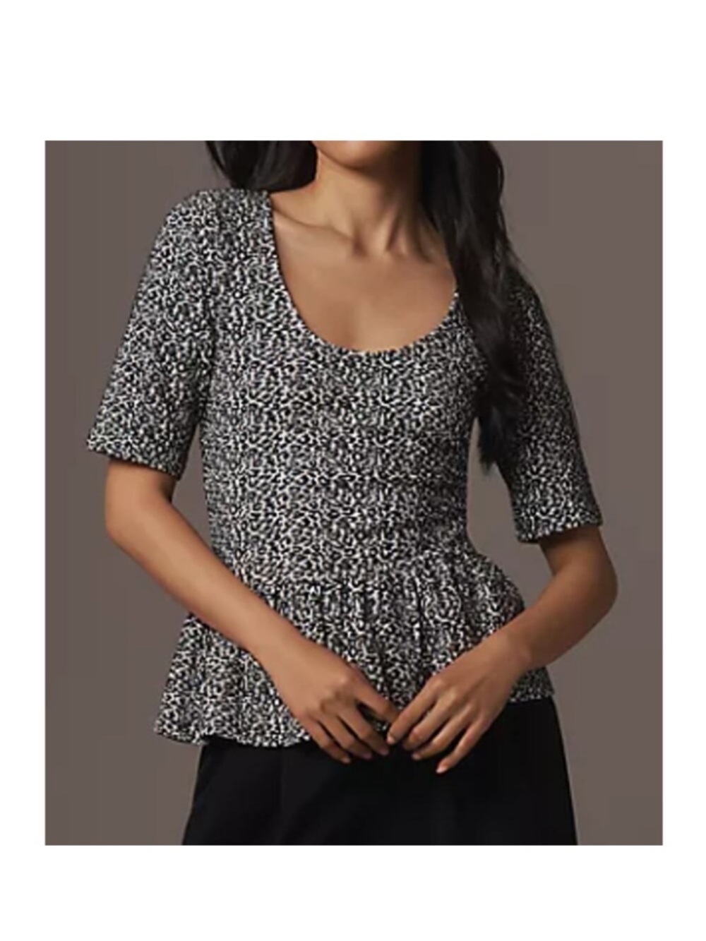Anthropologie Maeve Leopard Print Peplum Top Scoop Neck L